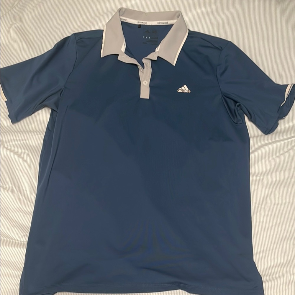 Adidas Blue and White Performance Polo Shirt